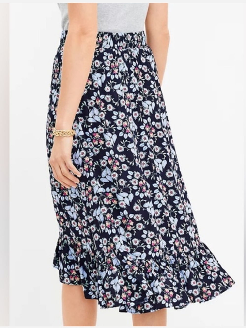 Loft Floral Ruffle Hem Midi Skirt | Xsmall - Picture 2 of 6